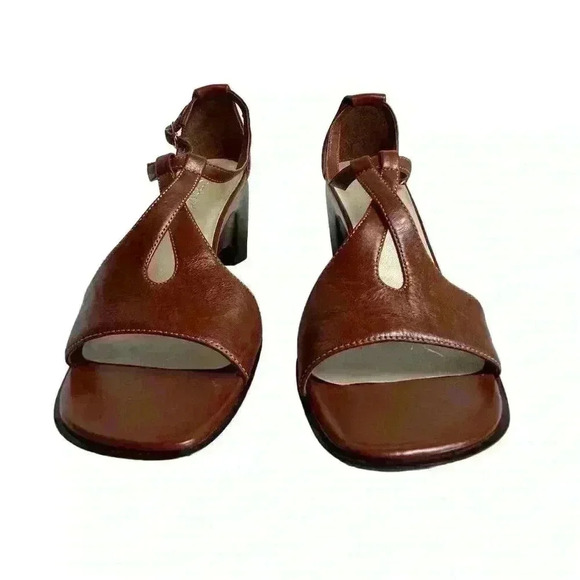 Chadwick’s Women's Brown Leather T-Strap Wedge Sandals Size 7.5 - Picture 2 of 9